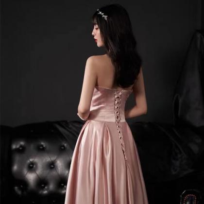 Satin Pink Prom Dresses, Strapless Bridesmaid..