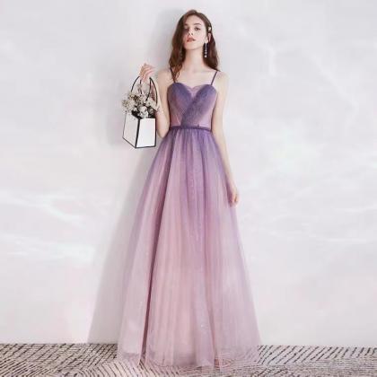 Purple Prom Dress, Spaghetti Strap Evening..