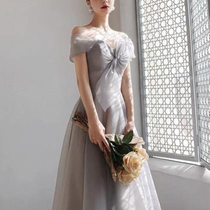Grey Bridesmaid Dress, Long Off Shoulder Prom..