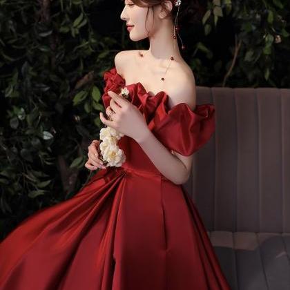 Summer, Red Prom Dress, Elegant Satin Socialite..