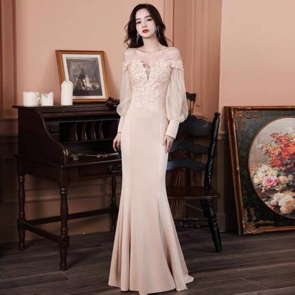 Champagne Prom Dress, Off Shoulder Sexy Evening..