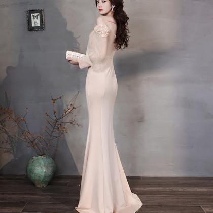 Champagne Prom Dress, Off Shoulder Sexy Evening..