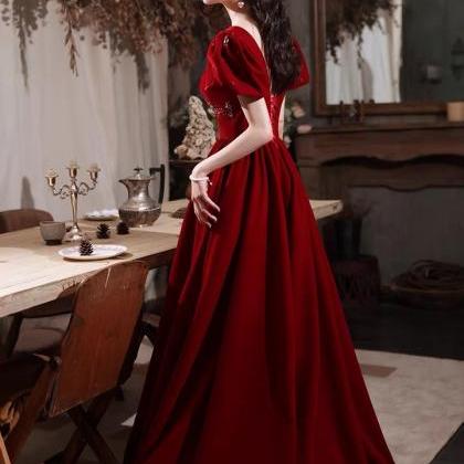 Light Luxury Prom Dress,v-neck Party Dress, Red..