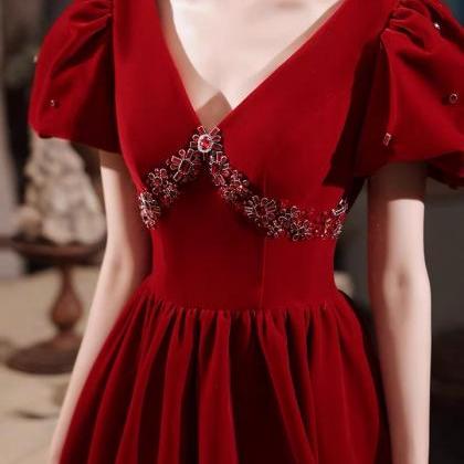 Light Luxury Prom Dress,v-neck Party Dress, Red..
