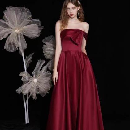 Satin Evening Dress,red Prom Dress, Off Shoulder..