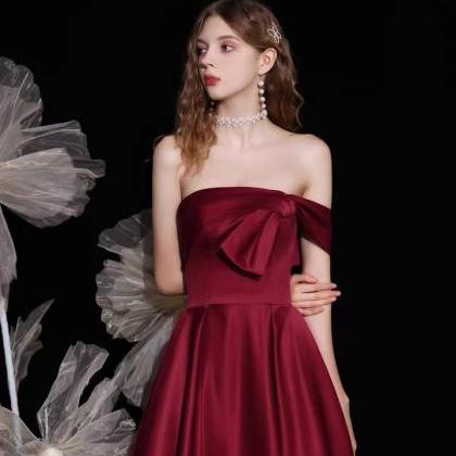 Satin Evening Dress,red Prom Dress, Off Shoulder..