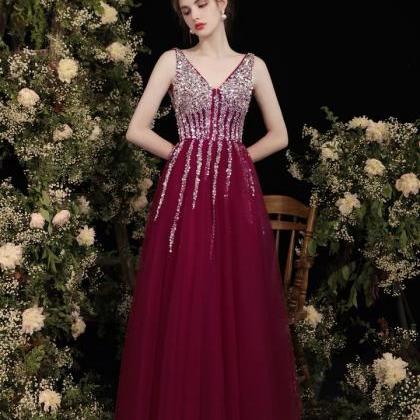 Light Luxury Prom Dress, V-neck Evening Dress,..