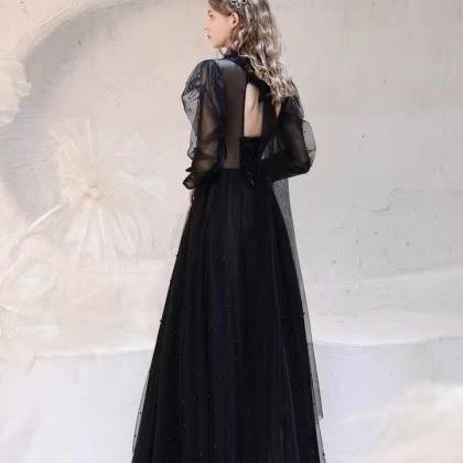 Light Luxury Lady Dress, Long Sleeve Black Evening..
