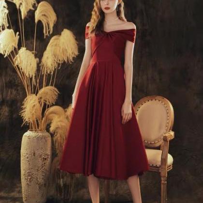 Classic Prom Dress, Red Satin Midi Dress,off..