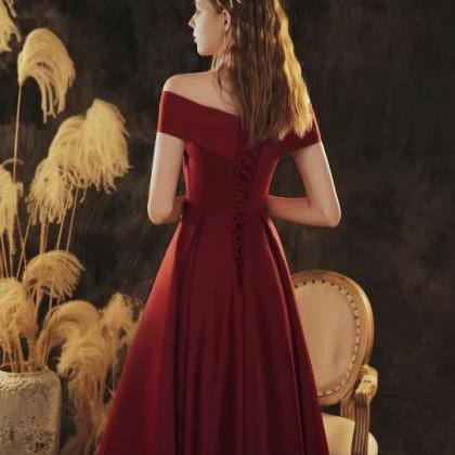 Classic Prom Dress, Red Satin Midi Dress,off..