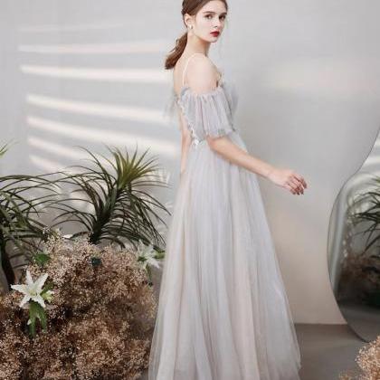 Gray Bridesmaid Dress, Fairy Prom Dress,applique..