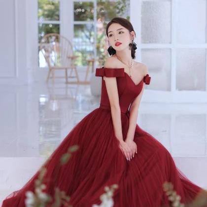 Off Shoulder Evening Dress, Red Elegant Prom..