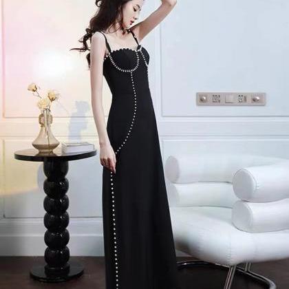 Black Evening Dress,long Spaghetti Strap Prom..