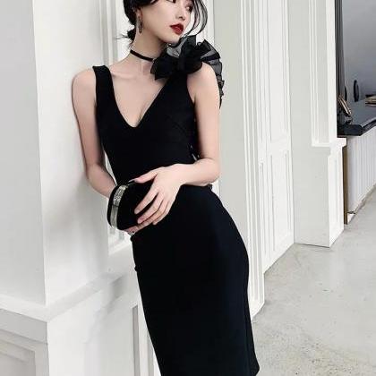 Black Evening Dress, Sexy Dress, V-neck Party..