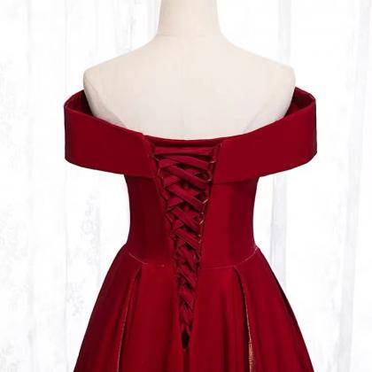 Off Shoulder Red Evening Dress, Temperament Party..