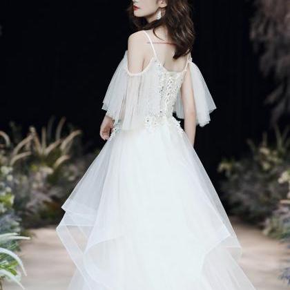 White Evening Dress, Halter Fairy Tulle Prom..