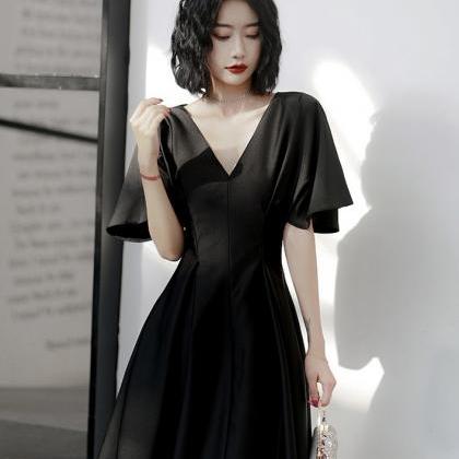 V-neck Evening Dress, Temperament Dress, Black..