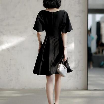 V-neck Evening Dress, Temperament Dress, Black..