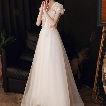 V-neck Evening Dress, Elegant Bridal Dress With..