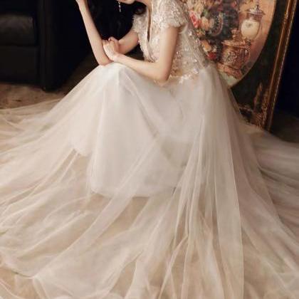 V-neck Evening Dress, Elegant Bridal Dress With..