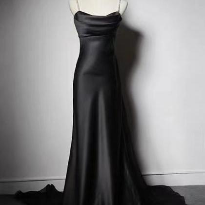 Temperament, Simple Evening Dress, Black Strap..