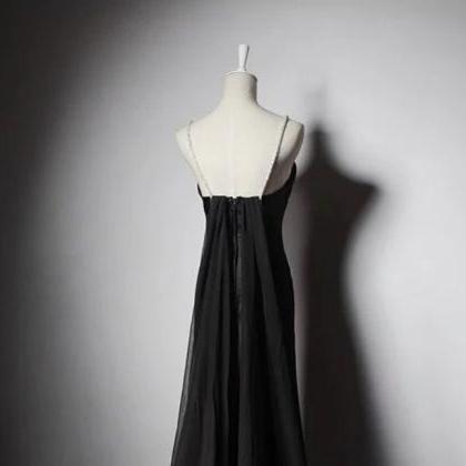 Temperament, Simple Evening Dress, Black Strap..