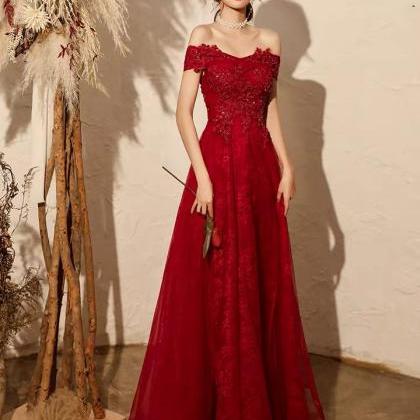 Off Shoulder Evening Dress, Charming Red Prom..