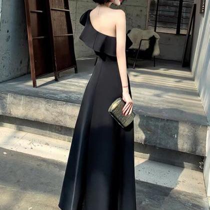 Black Evening Dress, High Quality Satin Dress, One..