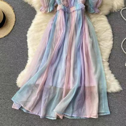 Holiday Dress, Rainbow Gradient Dress, Tulle Fairy..