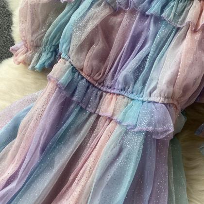 Holiday Dress, Rainbow Gradient Dress, Tulle Fairy..