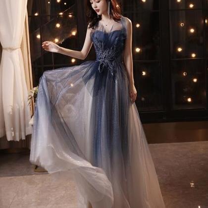 Star Blue Party Dress, Strapless Prom Dress,custom..