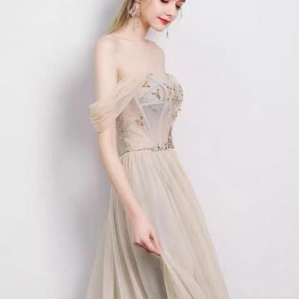 Champagne Bridesmaid Dress, Fairy Spghetti Strap..