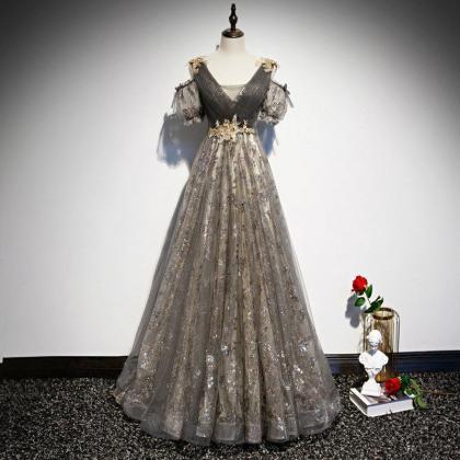 V-neck Evening Dress, Elegant Prom Dress, Long..