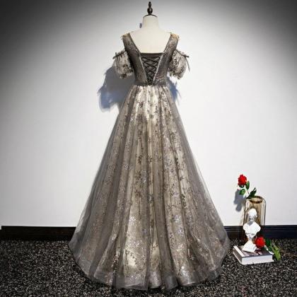 V-neck Evening Dress, Elegant Prom Dress, Long..