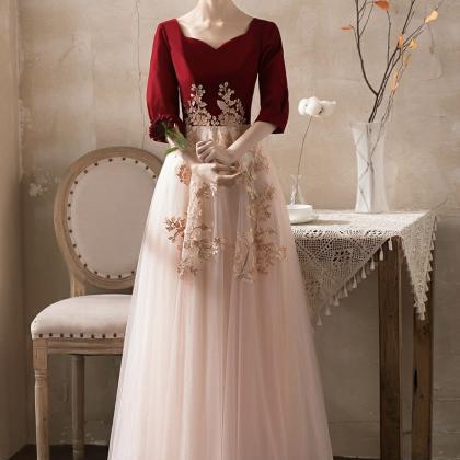 Middle Sleeve Evening Dress, Sweet Prom Dress,..