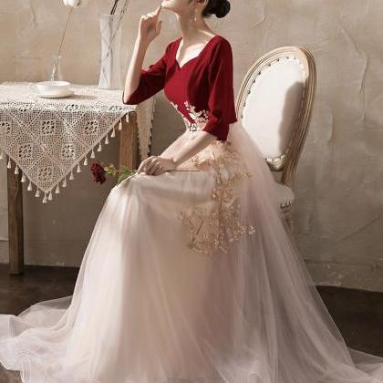 Middle Sleeve Evening Dress, Sweet Prom Dress,..