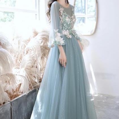 Long Sleeve Evening Dress, Elegant Prom Dress,..