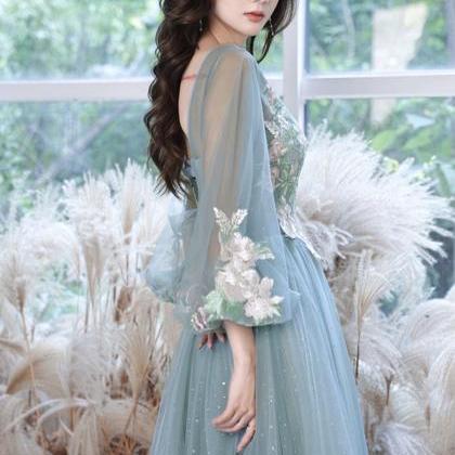 Long Sleeve Evening Dress, Elegant Prom Dress,..