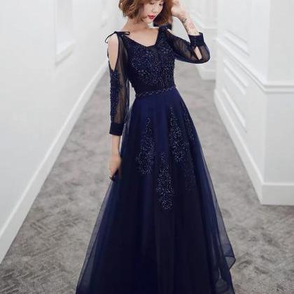 Blue Prom Dress, Queen Sexy Evening Dress,v-neck..