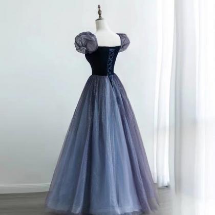 Starry Evening Dress, Bubble Sleeve Princess Prom..