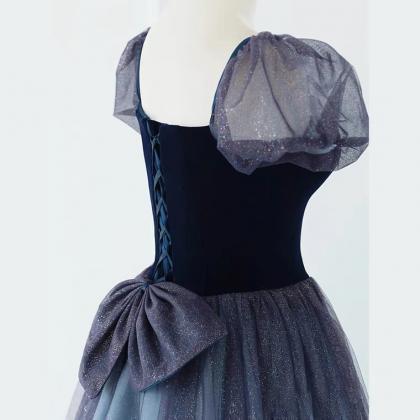 Starry Evening Dress, Bubble Sleeve Princess Prom..