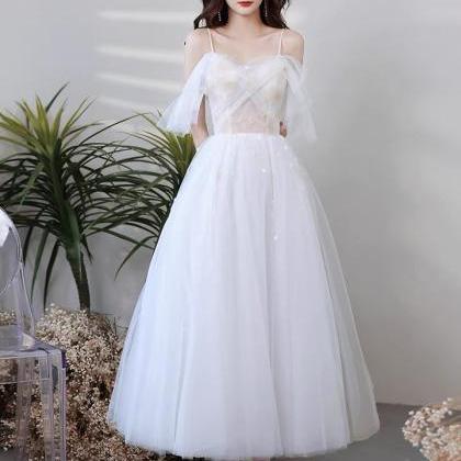 White Midi Dress,spaghetti Strap Prom Dress, Fairy..
