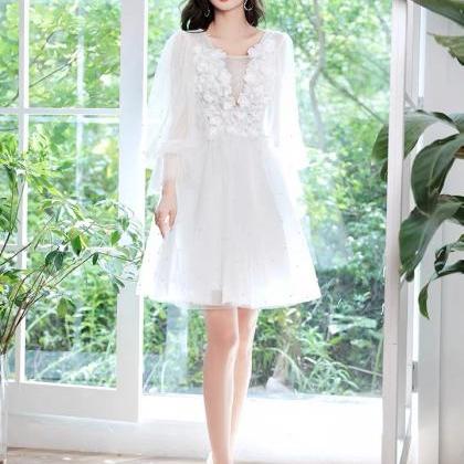 White Dress Little Evening Dress, Long Sleeve..