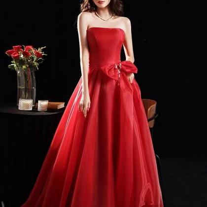 Strapless Evening Dress, Red Charming Prom Dress,..