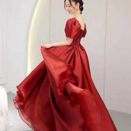 Princess Prom Dress, Red Dress , Bubble Sleeves..