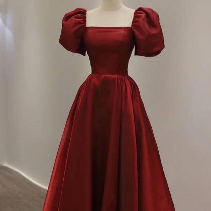 Princess Prom Dress, Red Dress , Bubble Sleeves..