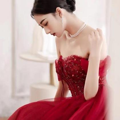 Red Wedding Dress, Elegant Light Luxury Bridal..