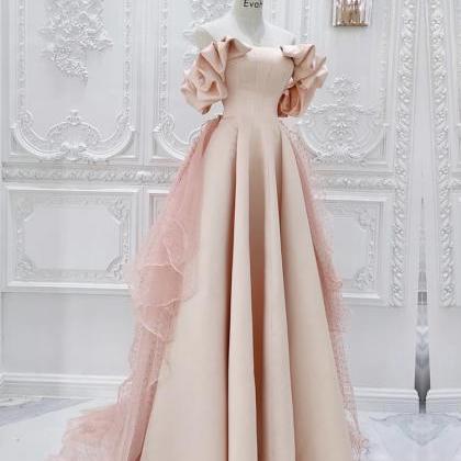 Unique, Pink Bridal Gown, Strapless Prom..