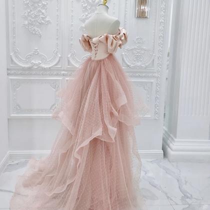 Unique, Pink Bridal Gown, Strapless Prom..