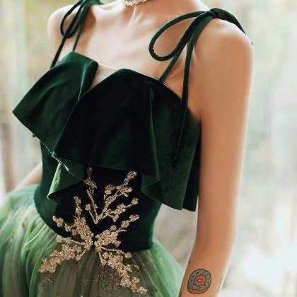 Fairy Prom Dress, Green Dream Dress, Halter Regal..